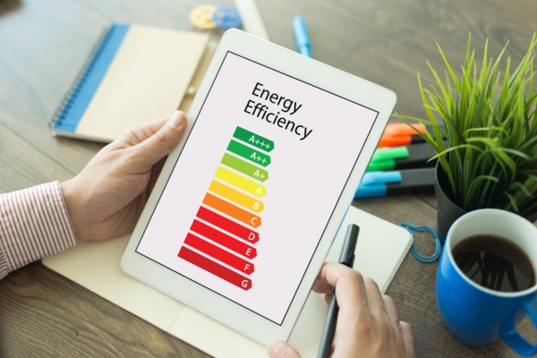 Energy Efficiency displayed on a digital tablet depicting energy management