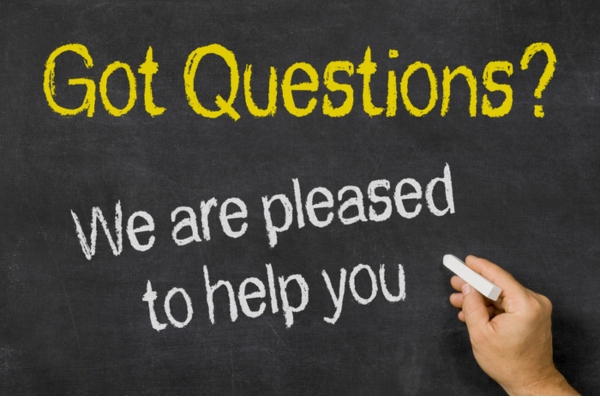 Got questions? we are pleased to help you written on a chalkboard depicting common questions about oil delivery options