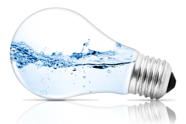 image of water inside a lightbulb depicting water & electricity