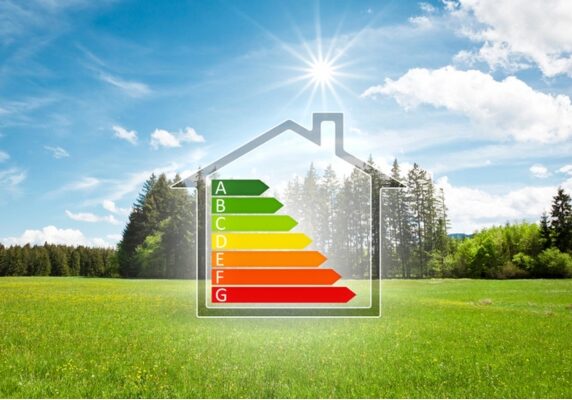 energy efficiency rating enclosed on a house outline depicting AFUE and AFUE2